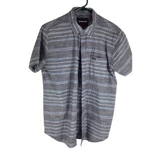 Aeropostale Mens Grey & White Striped Cotton Button-Up Short Sleeve Shirt*L*EUC
